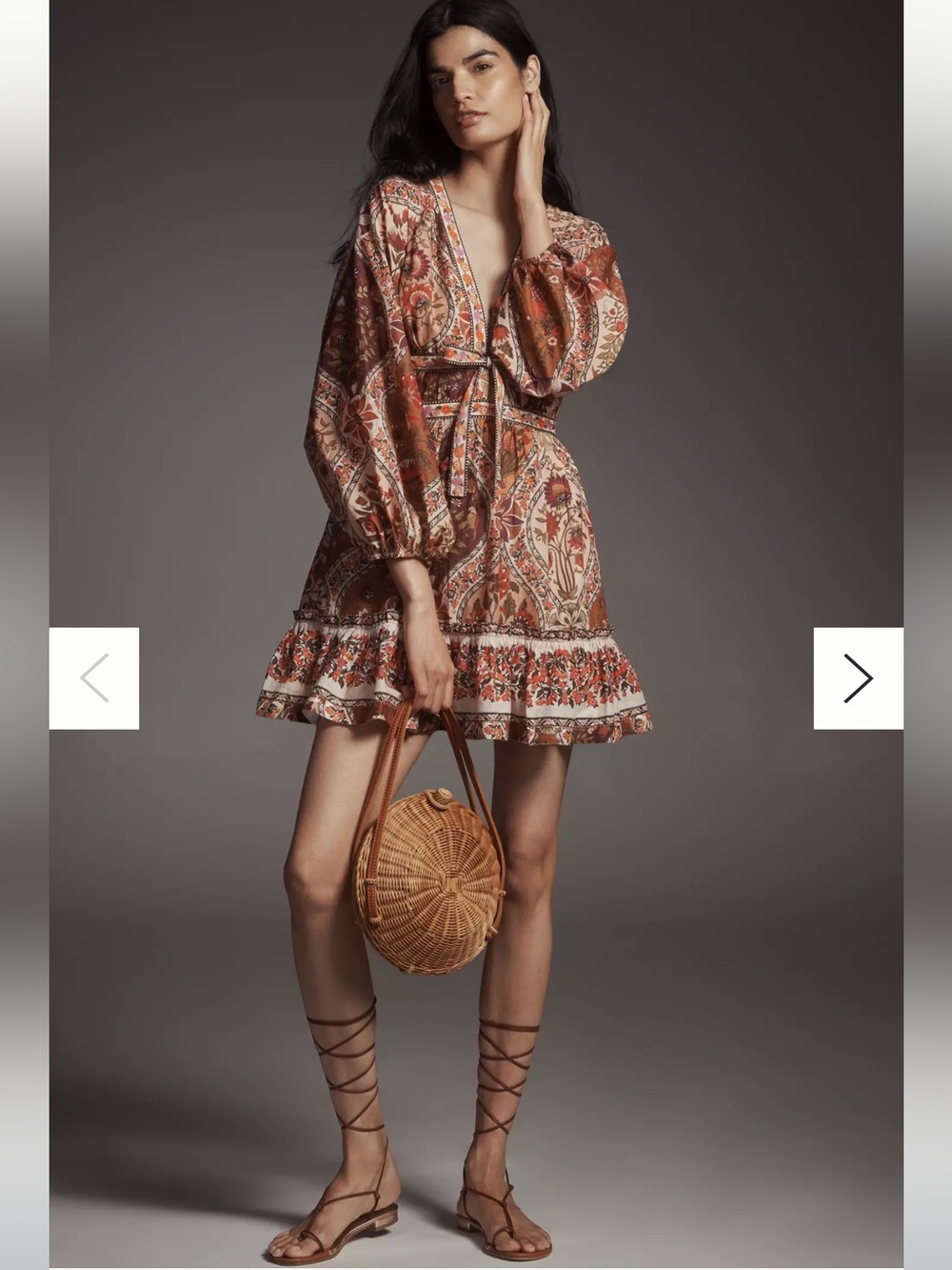 NWOT FARM Rio Boho Paisley V-Neck Mini Dress in Rust